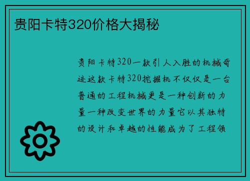 贵阳卡特320价格大揭秘 贵阳卡特320价格大揭秘