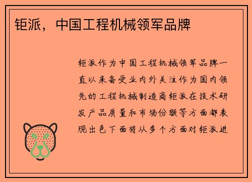 钜派,中国工程机械领军品牌 钜派,中国工程机械领军品牌